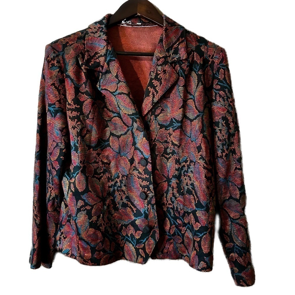 D’Allairds Women’s Vintage Blazer Skirt Set Tapestry Red Blue Orange Floral 12
